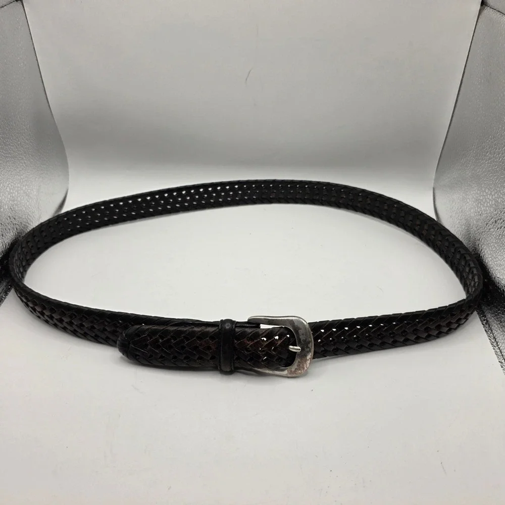 Brighton 94603 Dark Brown Braided Woven Leather Belt Silver Buckle 38